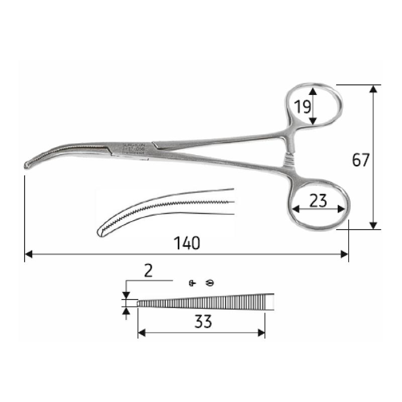 Затискач судинний Dandy, 14 cм, 1: 2, загнутий, J-17-056, Surgicon